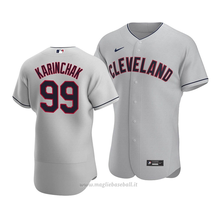 Maglia Baseball Uomo Cleveland Indians James Karinchak Autentico Road Grigio